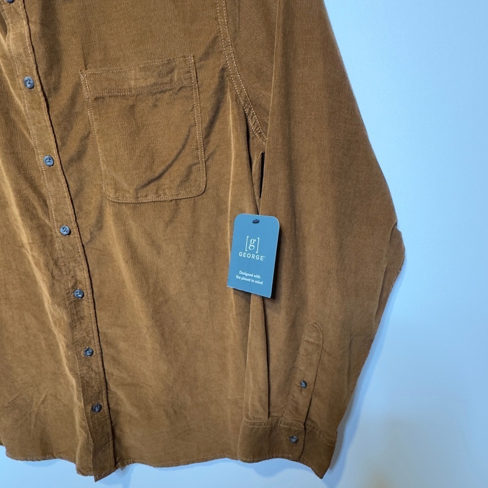 George‎ Mens Corduroy Button Down Shirt Long Sleeve Brown Size 2XL (New) - Picture 5 of 11